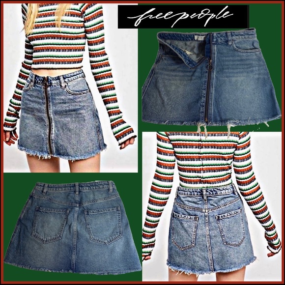 FREE PEOPLE ZIP UP BOHO DENIM SKIRT Sz 27 - Picture 4 of 13